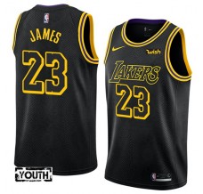 Børn Trøje Los Angeles Lakers Lebron James 23 2017-18 The City Guld Swingman