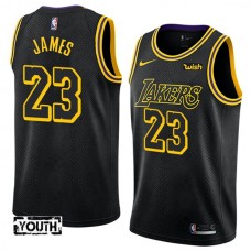 Børn Trøje Los Angeles Lakers Lebron James 23 2017-18 The City Guld Swingman