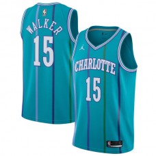 Mænd Trøje Charlotte Hornets Kemba Walker 15 2017-18 Hardwood Classics Jordan Teal Swingman