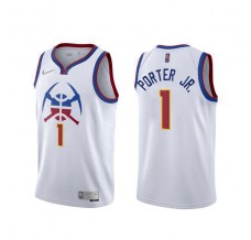Mænd Trøje Denver Nuggets Michael Porter Jr. 1 2020-21 Earned Edition Hvid Swingman