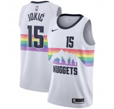Mænd Trøje Denver Nuggets Nikola Jokic 15 2018-19 The City Hvid Swingman