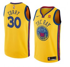Mænd Trøje Golden State Warriors Stephen Curry 30 2017-18 The City Gul Swingman