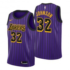 Mænd Trøje Los Angeles Lakers Magic Johnson 32 2018-19 The City Lilla Swingman