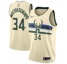 Mænd Trøje Milwaukee Bucks Giannis Antetokounm 34 2017-18 The City Beige Swingman