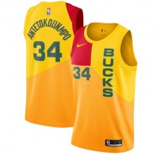 Mænd Trøje Milwaukee Bucks Giannis Antetokounm 34 2018-19 The City Gul Swingman
