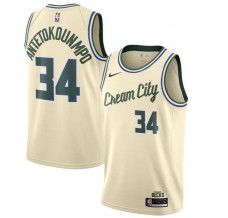 Mænd Trøje Milwaukee Bucks Giannis Antetokounm 34 2019-20 City Edition Beige Swingman