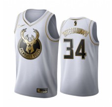 Mænd Trøje Milwaukee Bucks Giannis Antetokounm 34 2019-20 Hvid Guld Swingman