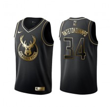 Mænd Trøje Milwaukee Bucks Giannis Antetokounm 34 2019-20 Sort Guld Swingman