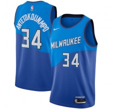 Mænd Trøje Milwaukee Bucks Giannis Antetokounmpo 34 2020-21 City Edition Blå Swingman