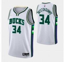 Mænd Trøje Milwaukee Bucks Giannis Antetokounmpo 34 2021-22 City Edition Hvid Swingman