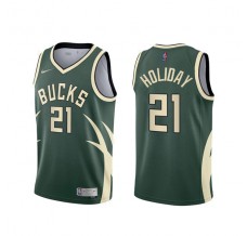 Mænd Trøje Milwaukee Bucks Jrue Holiday 21 2020-21 Earned Edition Grøn Swingman