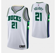 Mænd Trøje Milwaukee Bucks Jrue Holiday 21 2021-22 City Edition Hvid Swingman