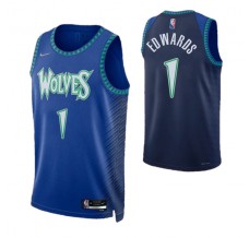 Mænd Trøje Minnesota Timberwolves Anthony Edwards 1 2021-22 City Edition Blå Swingman