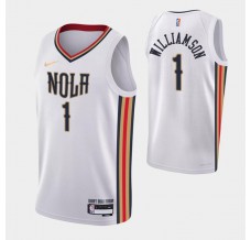 Mænd Trøje New Orleans Pelicans Zion Williamson 1 2021-22 City Edition Hvid Swingman