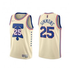 Mænd Trøje Philadelphia 76ers Ben Simmons 25 2020-21 Earned Edition Beige Swingman