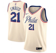 Mænd Trøje Philadelphia 76ers Joel Embiid 21 2017-18 The City Beige Swingman