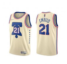 Mænd Trøje Philadelphia 76ers Joel Embiid 21 2020-21 Earned Edition Beige Swingman