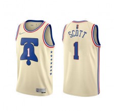 Mænd Trøje Philadelphia 76ers Mike Scott 1 2020-21 Earned Edition Beige Swingman