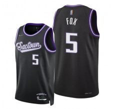 Mænd Trøje Sacramento Kings De'Aaron Fox 5 2021-22 City Edition Sort Swingman