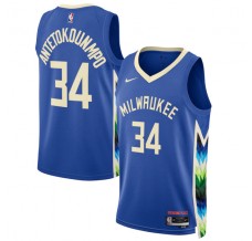 Milwaukee Bucks Giannis Antetokounmpo 34 Mænd Trøje 2022-23 City Edition Royal Swingman